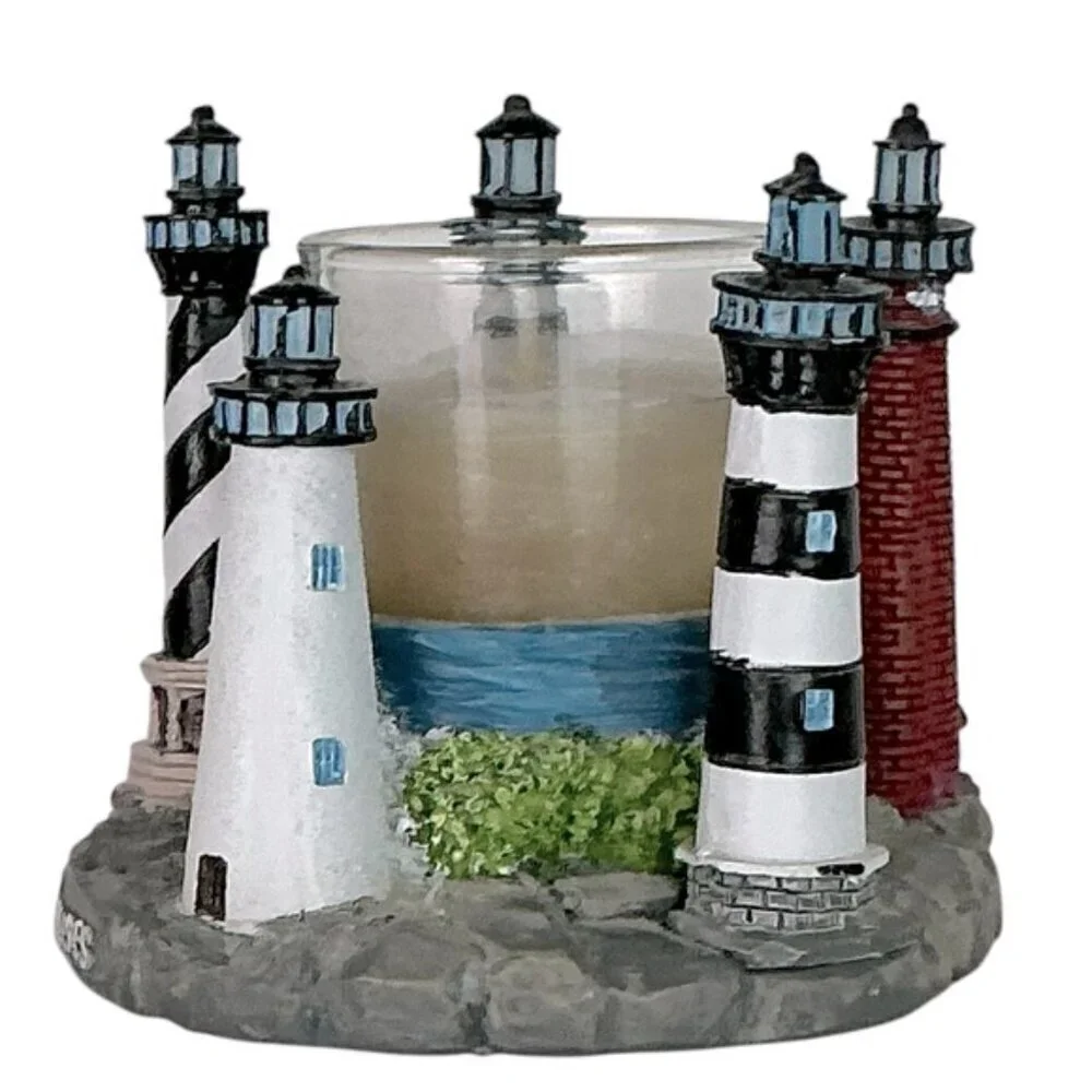 Lighthouse Candle Holder Figurines Outer Banks Nautical Collectible Vintage 3 PC